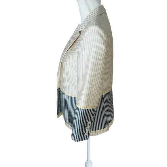 Elizabeth & James Hazel Tan and Navy Blazer Jacket Textured Woven Women's Size 8 - Picture 5 of 11